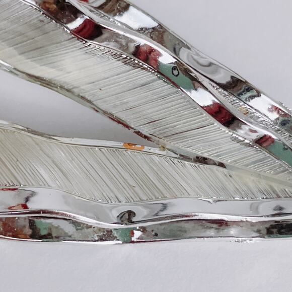 Vintage Signed Pell Brooch Lot Of 3 Mid Century Silver Tone Leaf Pin Jewelry - Picture 6 of 13